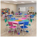Conjunto Escolar Hexagonal com 6 Mesas e Cadeiras Baby
