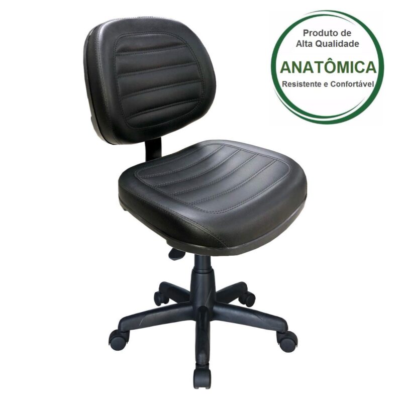 Cadeira Executiva COSTURADA Giratória sem Braços - Cor Preta - Pollo Móveis - 31002