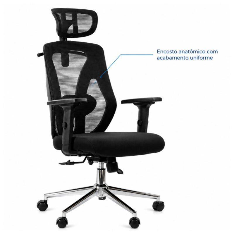 Imagem técnica do encosto em tela mesh de nylon da cadeira Makkon MK-4010 com estrutura traseira em Y.