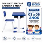 Conjunto Escolar Azul com Mesa e Cadeira 03 a 06 Anos