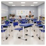 Conjunto Escolar Azul com Mesa e Cadeira 03 a 06 Anos
