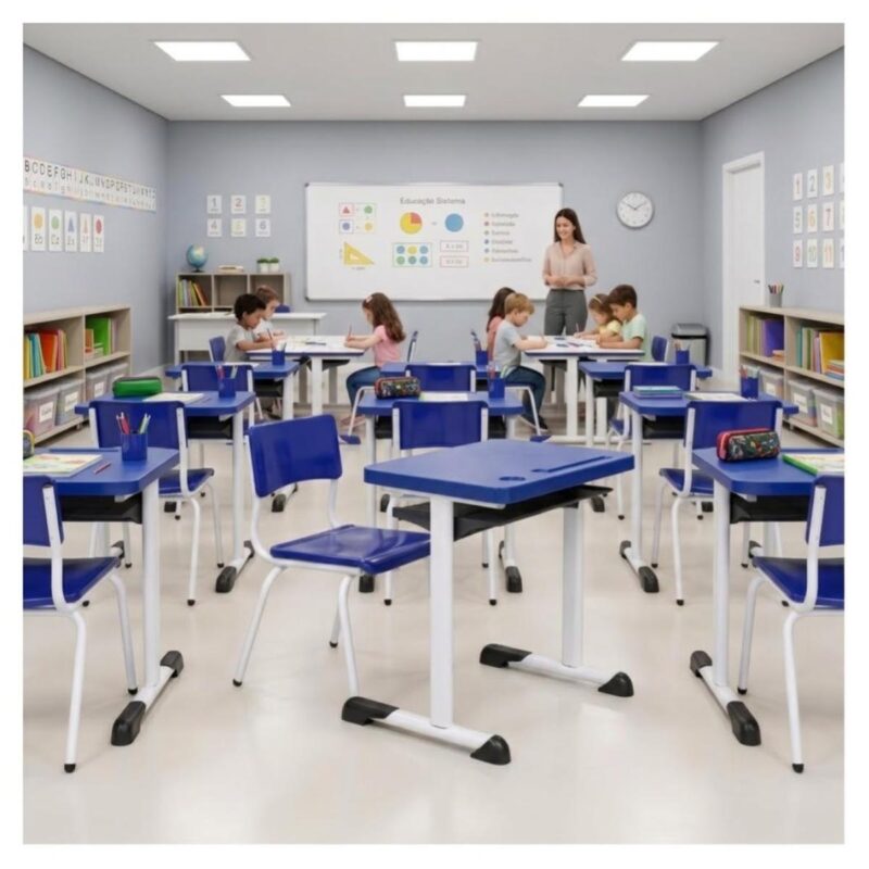 Conjunto Escolar Azul com Mesa e Cadeira 03 a 06 Anos