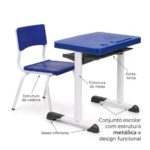 Conjunto Escolar Azul com Mesa e Cadeira 06 a 10 Anos
