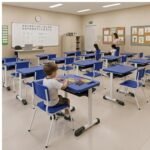 Conjunto Escolar Azul com Mesa e Cadeira 03 a 06 Anos