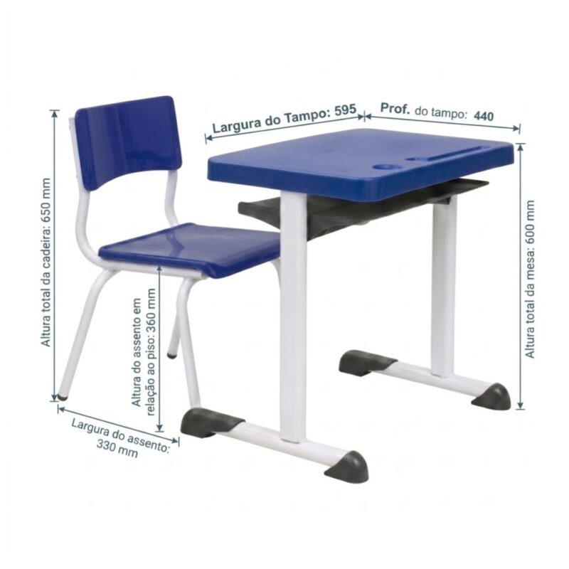 Conjunto Escolar Azul com Mesa e Cadeira 03 a 06 Anos