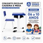 Conjunto Escolar Azul com Mesa e Cadeira 06 a 10 Anos