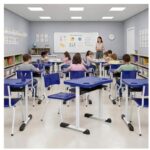 Conjunto Escolar Azul com Mesa e Cadeira 06 a 10 Anos