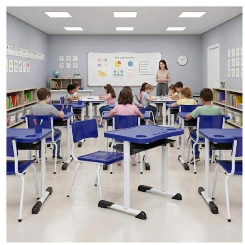 Conjunto Escolar Azul com Mesa e Cadeira 06 a 10 Anos