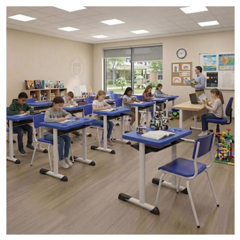 Conjunto Escolar Azul com Mesa e Cadeira 06 a 10 Anos