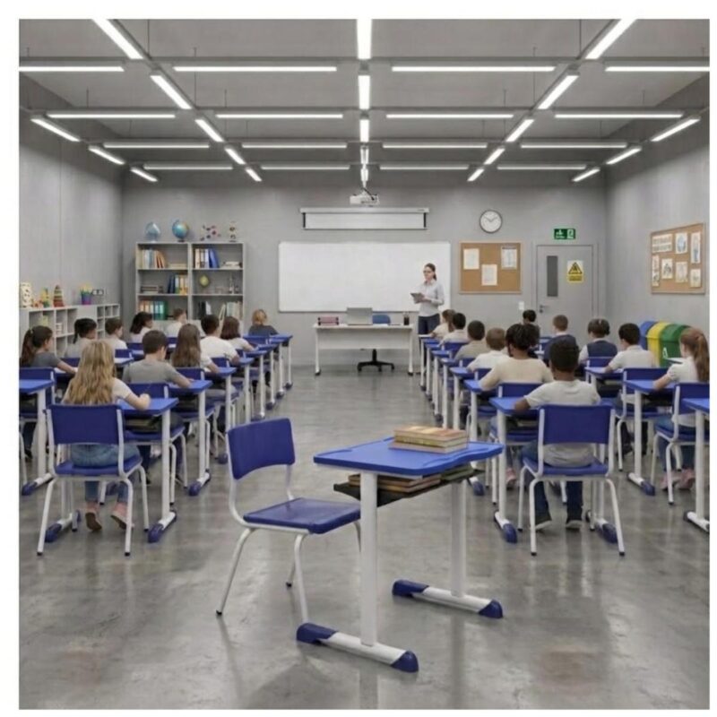 Conjunto Escolar Azul com Mesa e Cadeira 06 a 10 Anos