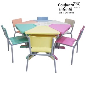 Conjunto HEXAGONAL Mesas e Cadeiras - 02 A 06 anos - INFANTIL - REALPLAST - 41006