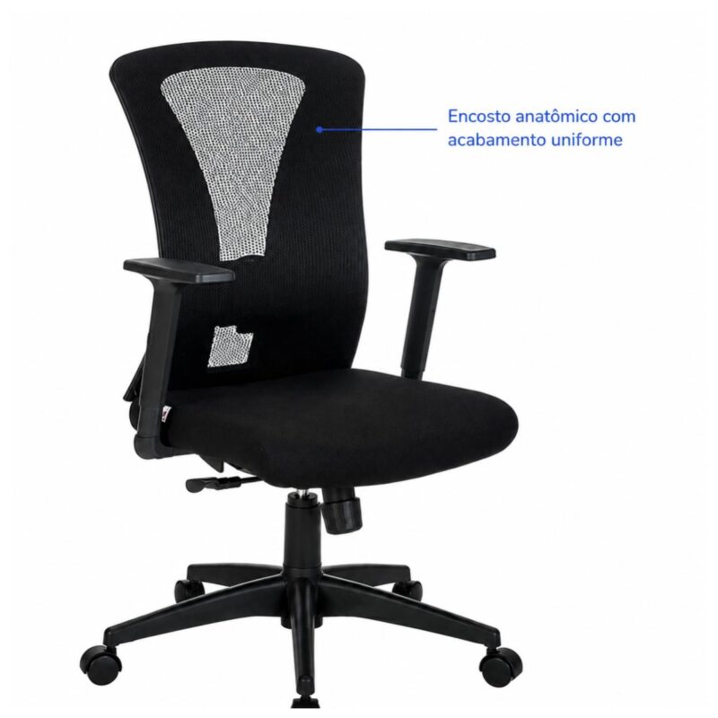 Cadeira de Escritório Cadeira Ergonômica para Escritório NR17 com Tela Mesh e Relax — Preta