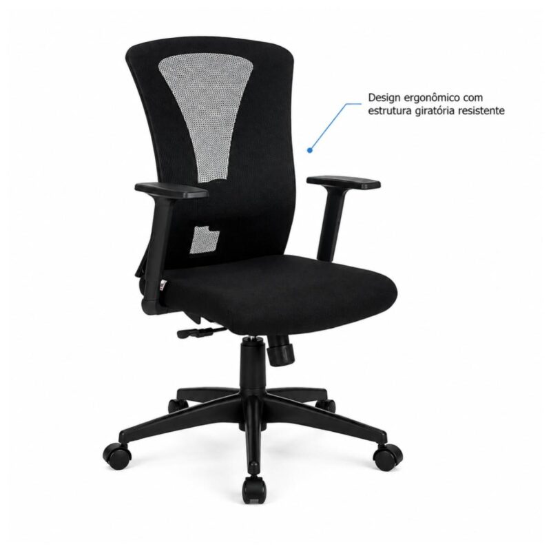 Cadeira de Escritório Cadeira Ergonômica para Escritório NR17 com Tela Mesh e Relax — Preta