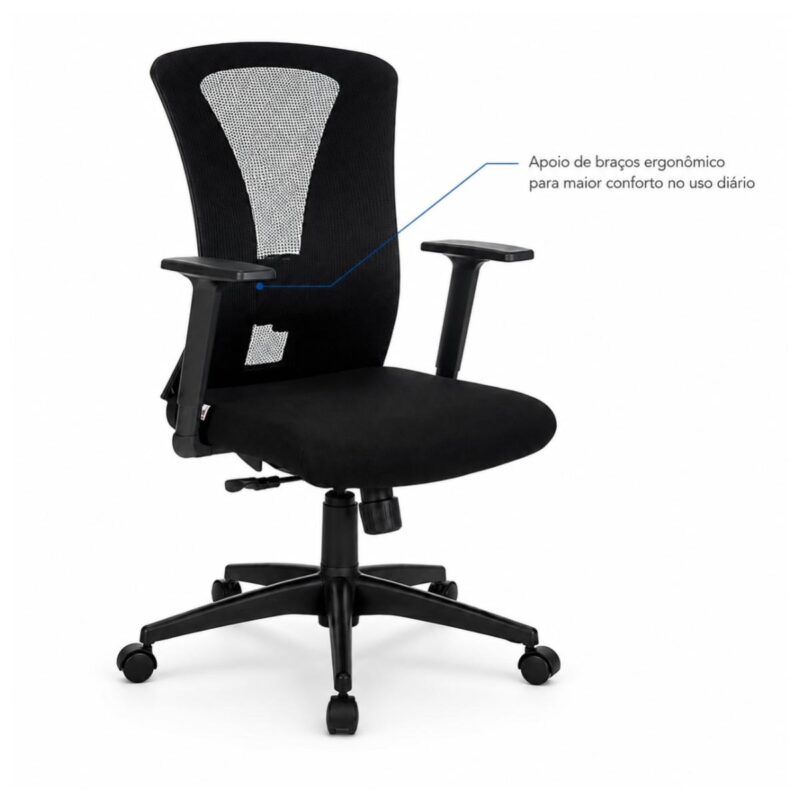 Cadeira de Escritório Cadeira Ergonômica para Escritório NR17 com Tela Mesh e Relax — Preta