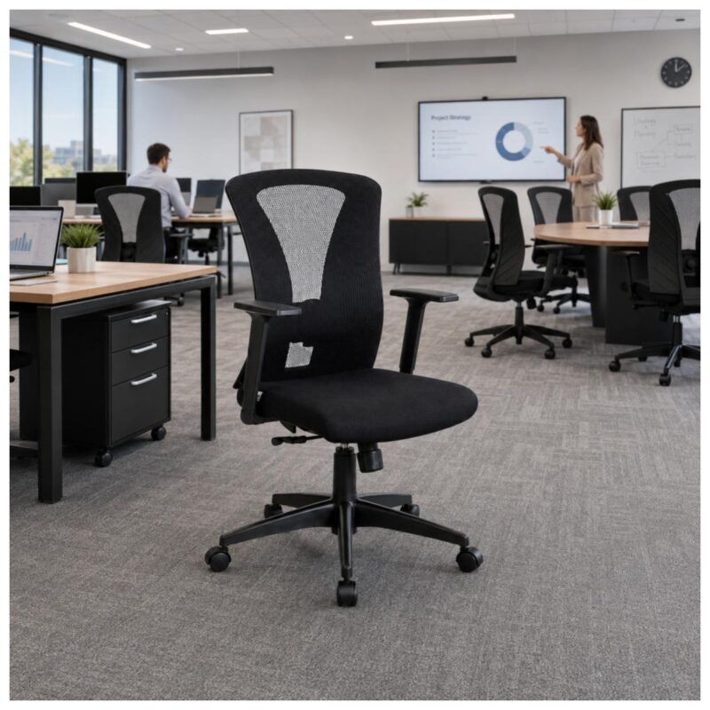 Cadeira de Escritório Cadeira Ergonômica para Escritório NR17 com Tela Mesh e Relax — Preta