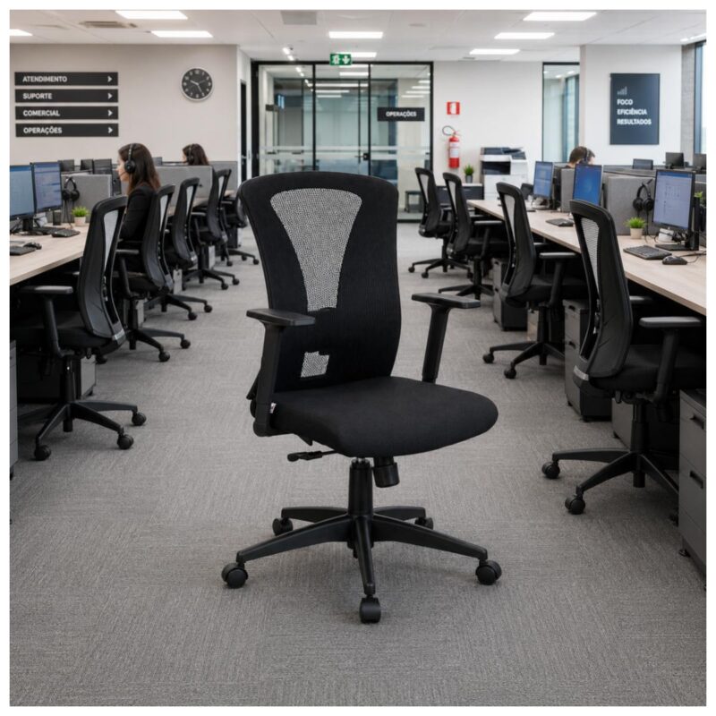 Cadeira de Escritório Cadeira Ergonômica para Escritório NR17 com Tela Mesh e Relax — Preta