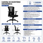 Cadeira de Escritório Cadeira Ergonômica para Escritório NR17 com Tela Mesh e Relax — Preta