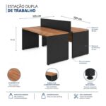 Móveis para Escritório Estação de Trabalho Dupla 1,20m Mesa de Escritório Tampo 40mm e Divisória - Nogal Sevilha / Preto - 63085