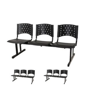 Kit 03 longarinas PLÁSTICAS 03 Lugares - Cor PRETO - REALPLAST - 23001