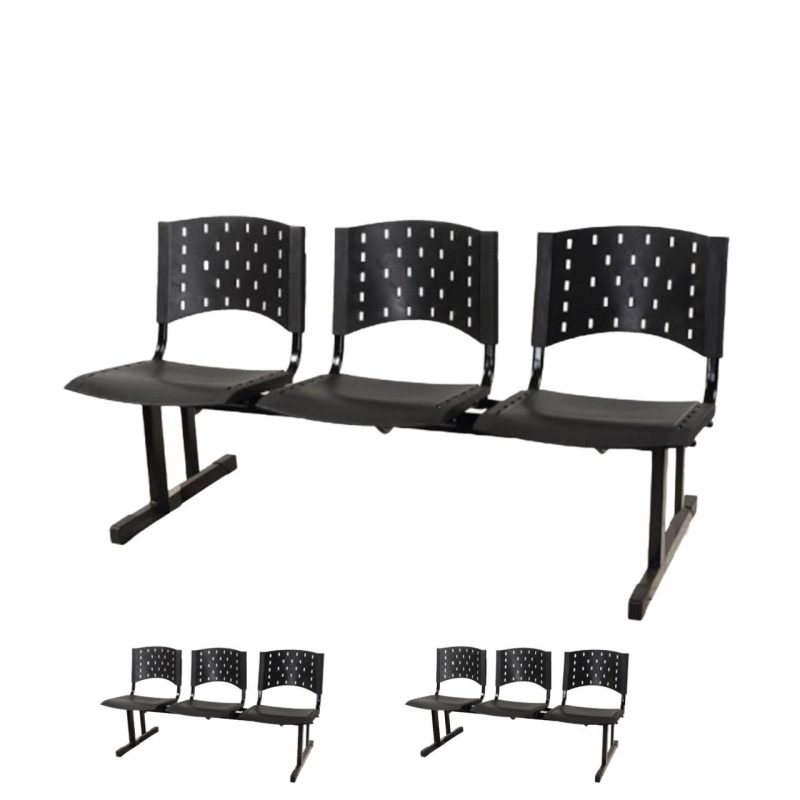 Kit 03 longarinas PLÁSTICAS 03 Lugares - Cor PRETO - REALPLAST - 23001 Kit 03 longarinas PLÁSTICAS 03 Lugares - Cor PRETO - REALPLAST - 23001