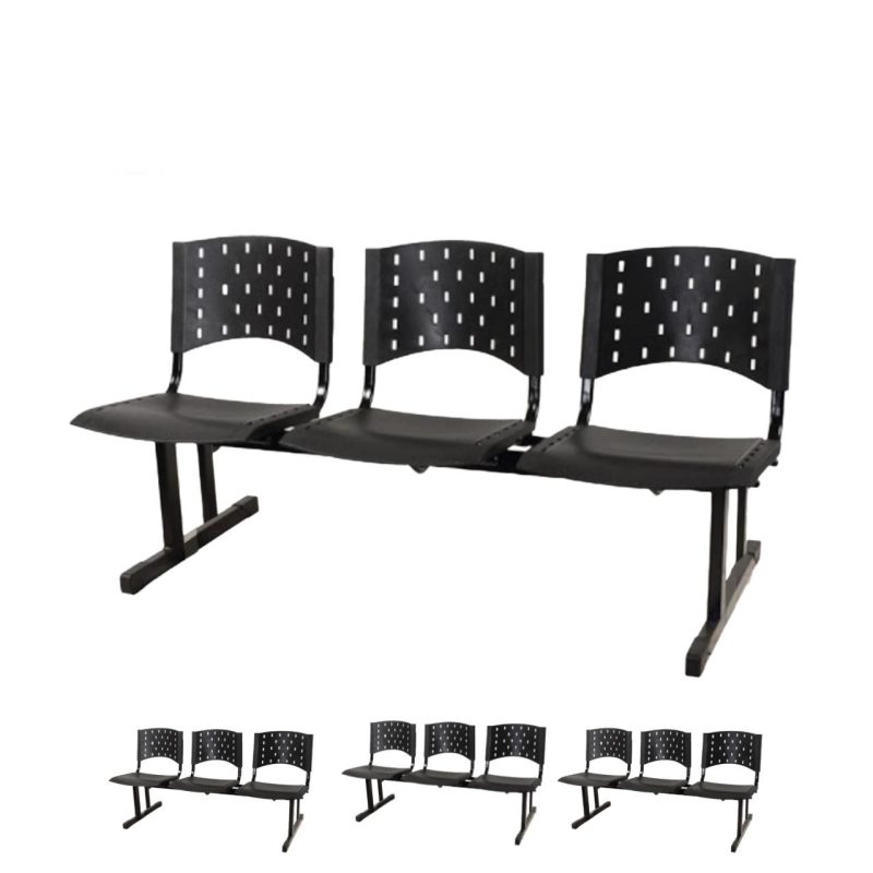 Kit Móveis Kit 04 longarinas PLÁSTICAS 03 Lugares - Cor PRETO - REALPLAST - 23002