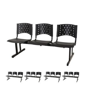 Kit Móveis Kit 05 longarinas PLÁSTICAS 03 Lugares - Cor PRETO - REALPLAST - 23003
