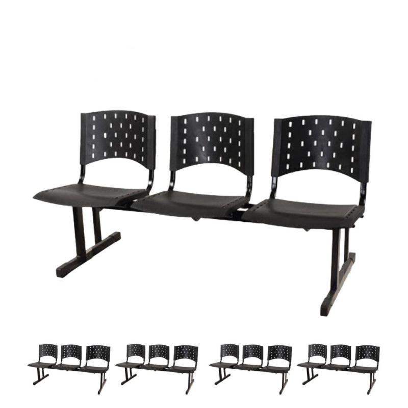 Kit Móveis Kit 05 longarinas PLÁSTICAS 03 Lugares - Cor PRETO - REALPLAST - 23003