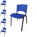 Cadeira Escritório Kit 05 Cadeiras Plásticas 04 pés - COR AZUL - REALPLAST - 24002