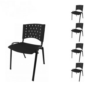 Kit 05 Cadeiras Plásticas 04 pés - COR PRETO - REALPLAST- 24000