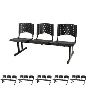 Kit 06 longarinas PLÁSTICAS 03 Lugares - Cor PRETO - REALPLAST - 23004