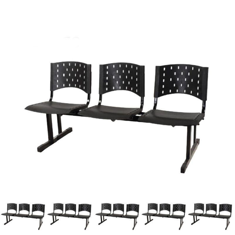 Kit Móveis Kit 06 longarinas PLÁSTICAS 03 Lugares - Cor PRETO - REALPLAST - 23004