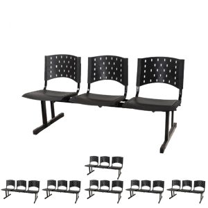 Kit 07 longarinas PLÁSTICAS 03 Lugares - Cor PRETO - REALPLAST - 23005