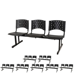 Kit 08 longarinas PLÁSTICAS 03 Lugares - Cor PRETO - REALPLAST - 23006