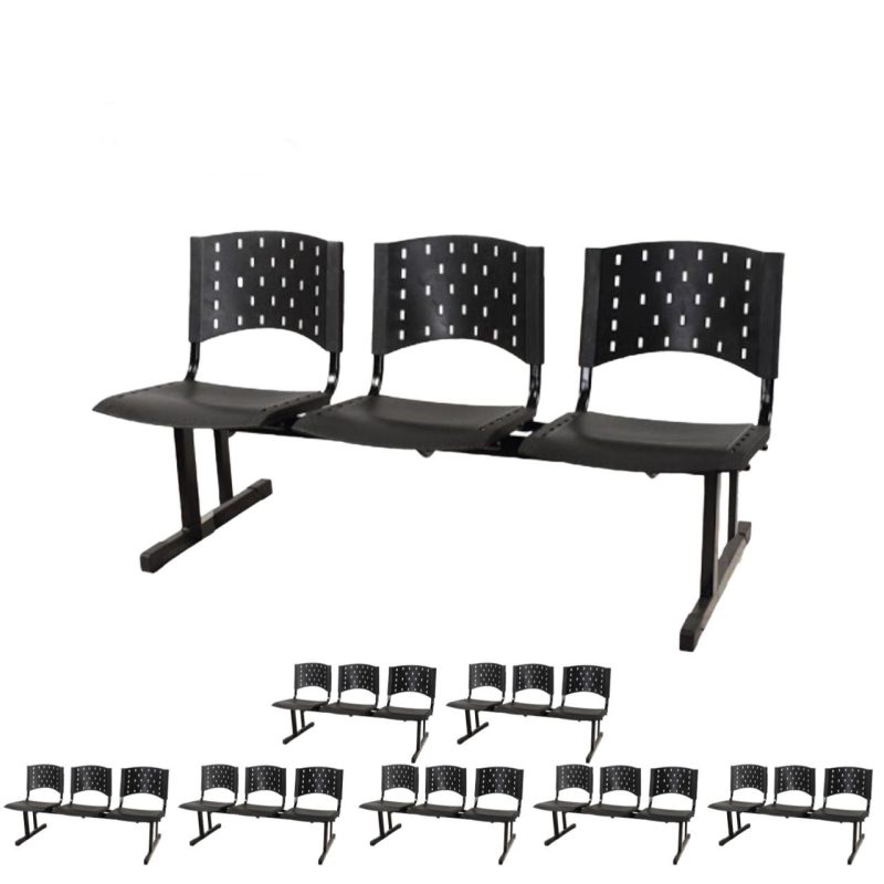 Kit Móveis Kit 08 longarinas PLÁSTICAS 03 Lugares - Cor PRETO - REALPLAST - 23006