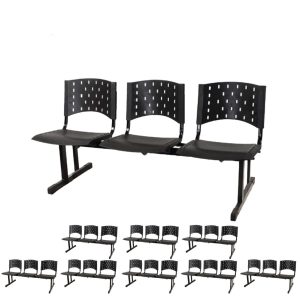 Kit 09 longarinas PLÁSTICAS 03 Lugares - Cor PRETO - REALPLAST - 23007