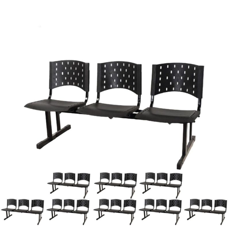 Kit Móveis Kit 09 longarinas PLÁSTICAS 03 Lugares - Cor PRETO - REALPLAST - 23007 Kit Móveis Kit 09 longarinas PLÁSTICAS 03 Lugares - Cor PRETO - REALPLAST - 23007