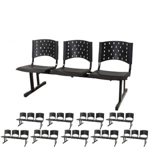 Kit 10 longarinas PLÁSTICAS 03 Lugares - Cor PRETO - REALPLAST - 23008