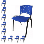 Cadeira Escritório Kit 10 Cadeiras Plásticas 04 pés - COR AZUL - REALPLAST - 24003 Cadeira Escritório Kit 10 Cadeiras Plásticas 04 pés - COR AZUL - REALPLAST - 24003
