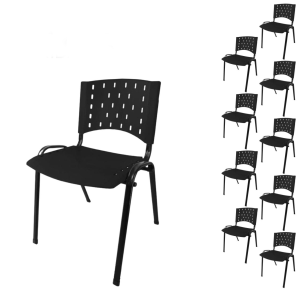 Kit 10 Cadeiras Plásticas 04 pés - COR PRETO - REALPLAST - 24001