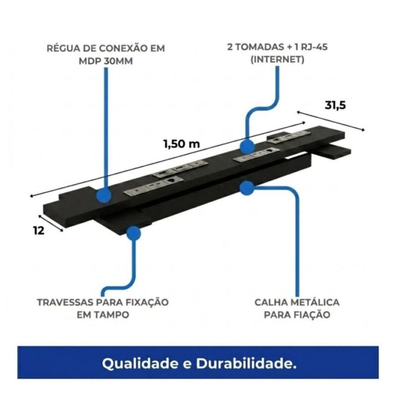 Móveis para Escritório Estação de Trabalho Dupla 1,50m Mesa de Escritório Tampo 40mm com Divisória - 63087