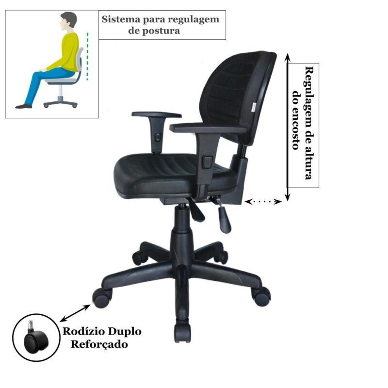 Kit Mesa 1,50x0,60 + Cadeira ergonômica Back system c/ Braço regulável 22478