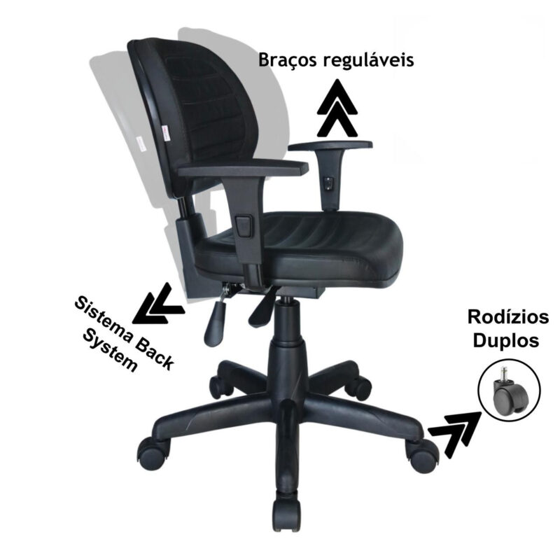 Kit Mesa 1,50x0,60 + Cadeira ergonômica Back system c/ Braço regulável 22478