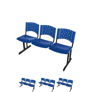 Kit Móveis Kit 04 longarinas PLÁSTICAS 03 Lugares - COR AZUL - REALPLAST -  23011