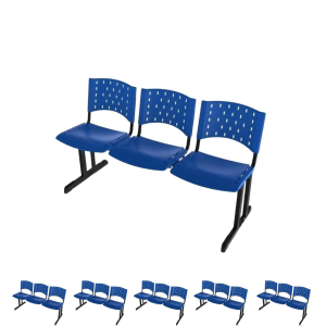 Kit 06 longarinas PLÁSTICAS 03 Lugares - COR AZUL  - REALPLAST - 23013