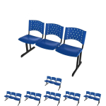 Kit Móveis Kit 07 longarinas PLÁSTICAS 03 Lugares - COR AZUL - REALPLAST - 23014