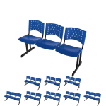 Kit Móveis Kit 09 longarinas PLÁSTICAS 03 Lugares - COR AZUL - REALPLAST - 23016