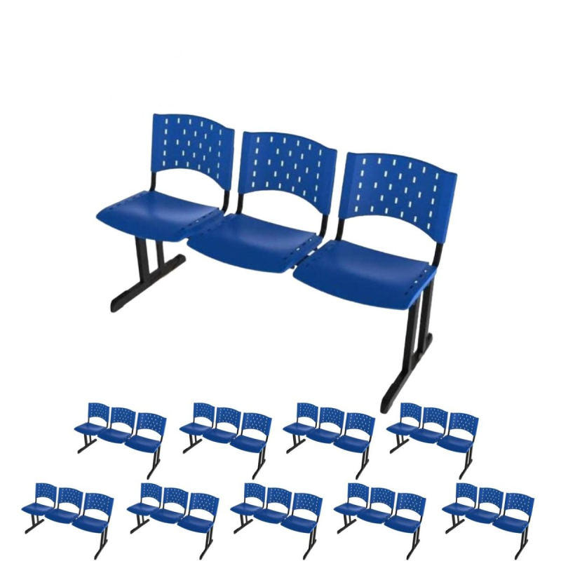 Kit Móveis Kit 10 longarinas PLÁSTICAS 03 Lugares - COR AZUL - REALPLAST -  23017