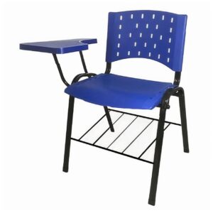 Kit 05 Cadeiras Plásticas Universitárias PRANCHETA PLÁSTICA com Porta Livros - Cor Azul 32038