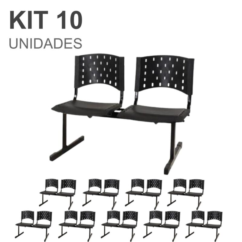 Kit Móveis Kit 10 Cadeiras Longarinas PLÁSTICAS 02 Lugares - Cor PRETA - REALPLAST - 23026 Kit Móveis Kit 10 Cadeiras Longarinas PLÁSTICAS 02 Lugares - Cor PRETA - REALPLAST - 23026