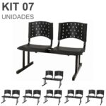 Kit 07 Cadeiras Longarinas PLÁSTICAS 02 Lugares - Cor PRETA 23023
